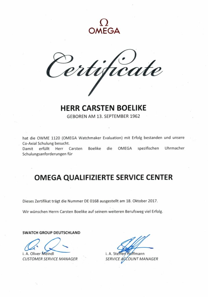 Omega Zertifikat Qualifiziertes Service Center