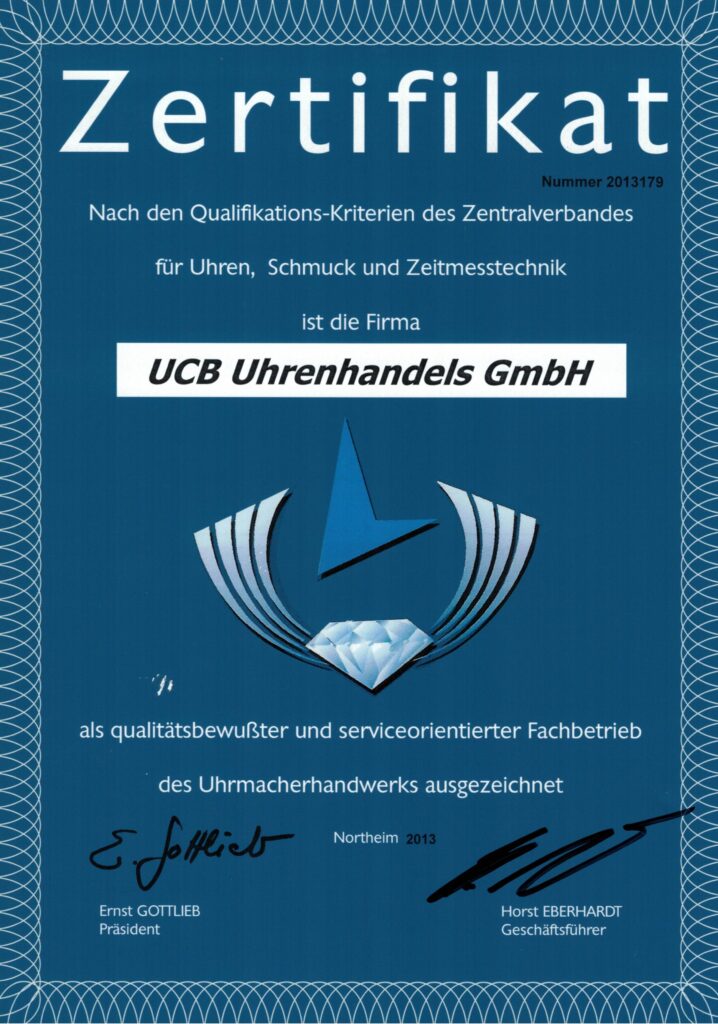 Zertifikat Zentralverband für Uhren und Schmuck